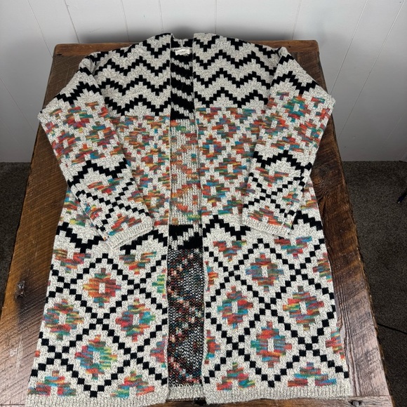 Debut Southwestern Aztec Knit Cardigan Sweater Black Cream Multi S/M - Picture 1 of 8